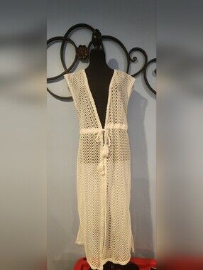 Aruba Blue Chevron Pattern Cover Up with Tie Waist In White